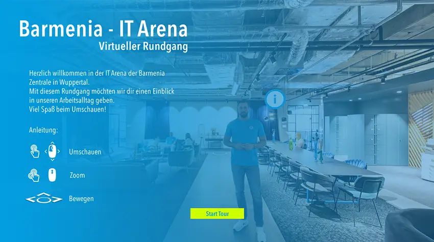 Virtueller Rundgang durch die IT Arena der Barmenia mit Infotafel